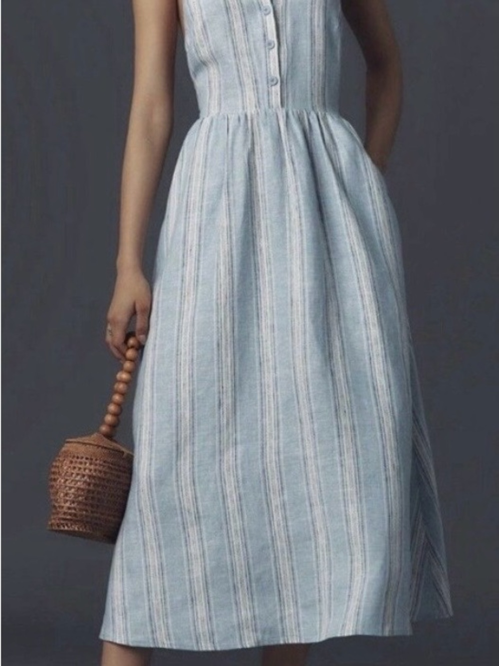 Reformation Blue & White Striped Backless Halter Maxi Dress - Picture 2 of 11